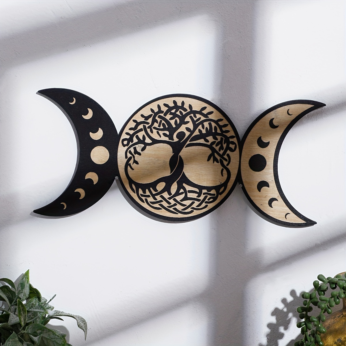 5 piezas de decoración natural escandinava acrílico espejo decorativo de  pared de diseño interior espejo de fase lunar de madera, decoración de  pared