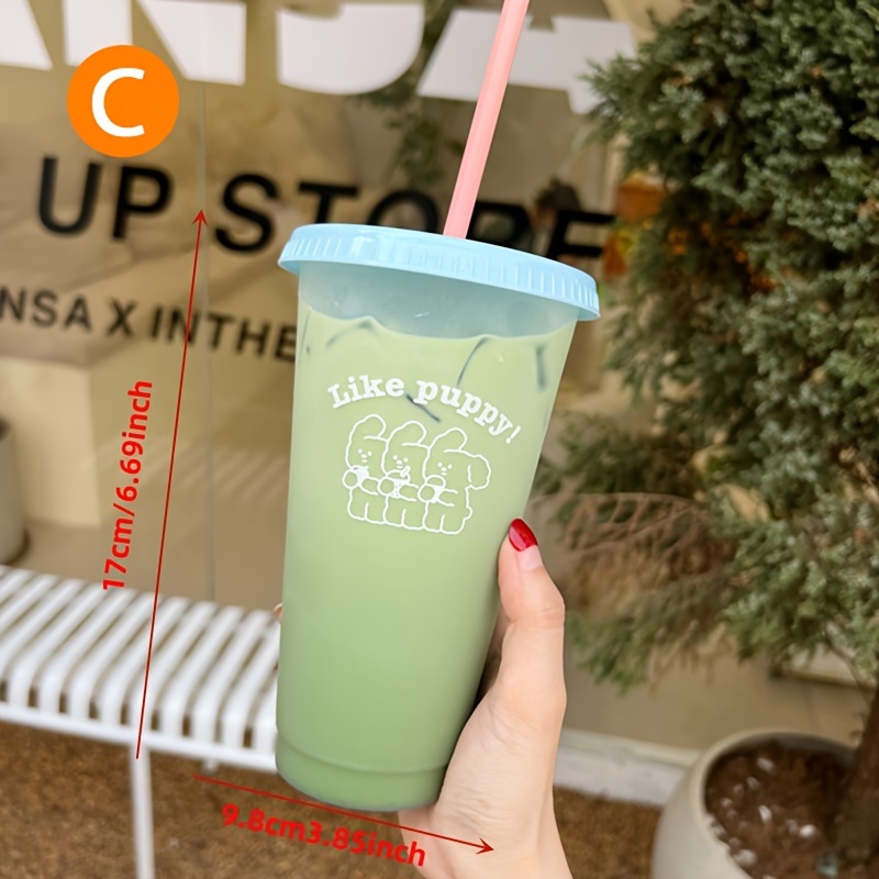 420ML Plastic Straw Cup Creative Straight Tumbler Cup with Flat Lid Double  Wall Gradient Iced Coffee Mug For Hot Cold Drink - AliExpress