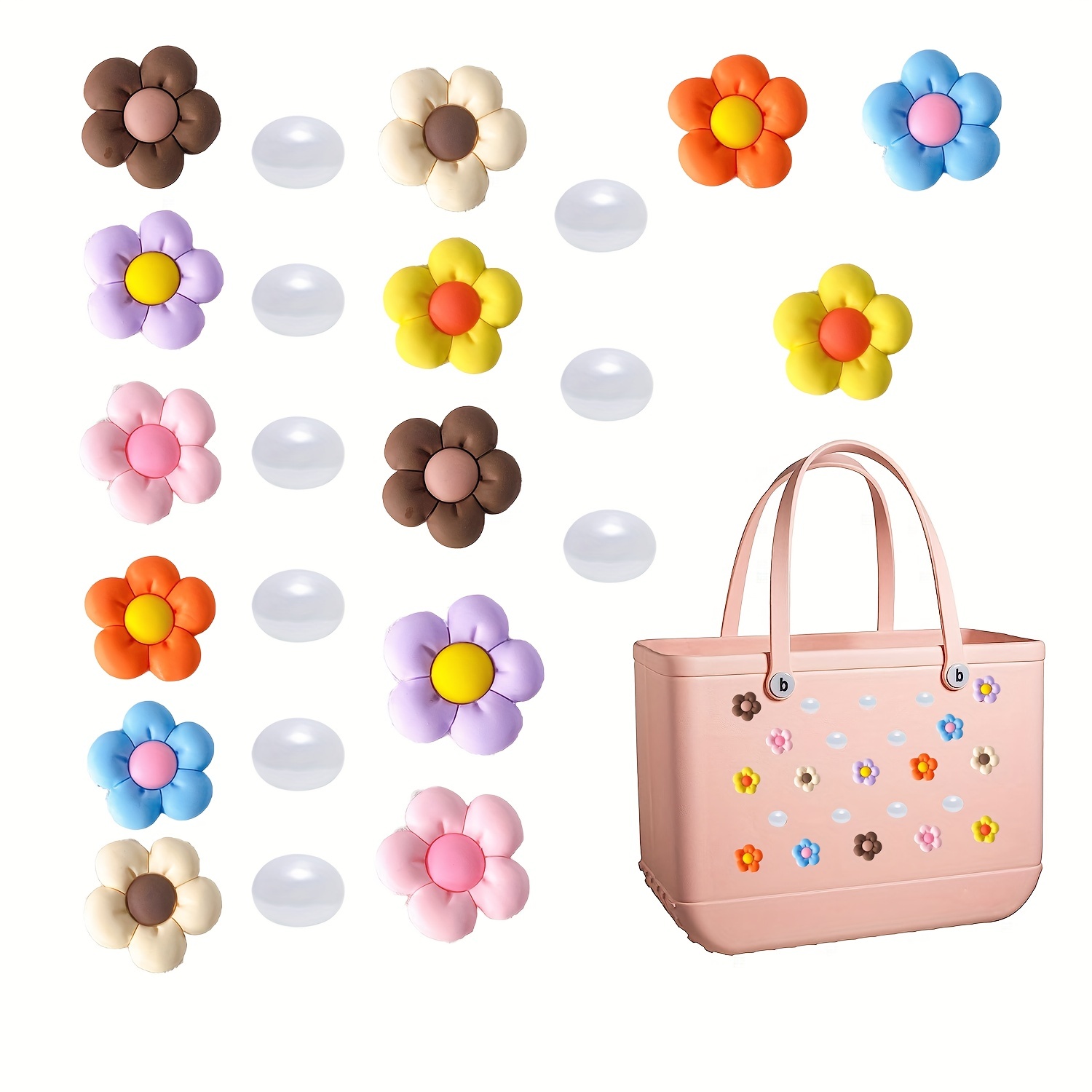 23pcs 6pcs Flower Charms For Bag Rubber Beach Bag Accessories