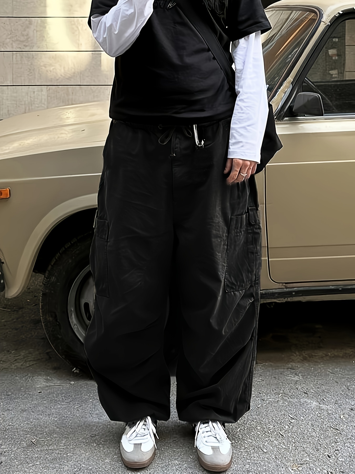 Trendy Baggy Cargo Pants Men's Black Multi Flap Pocket - Temu Canada