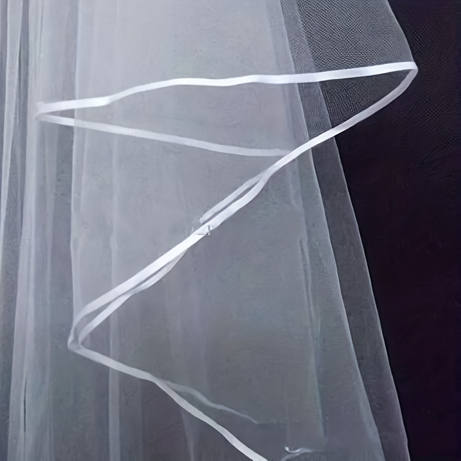 2 Tier Wedding Veil with Ribbon Edge and Comb - Bridal Anniversary Bachelorette