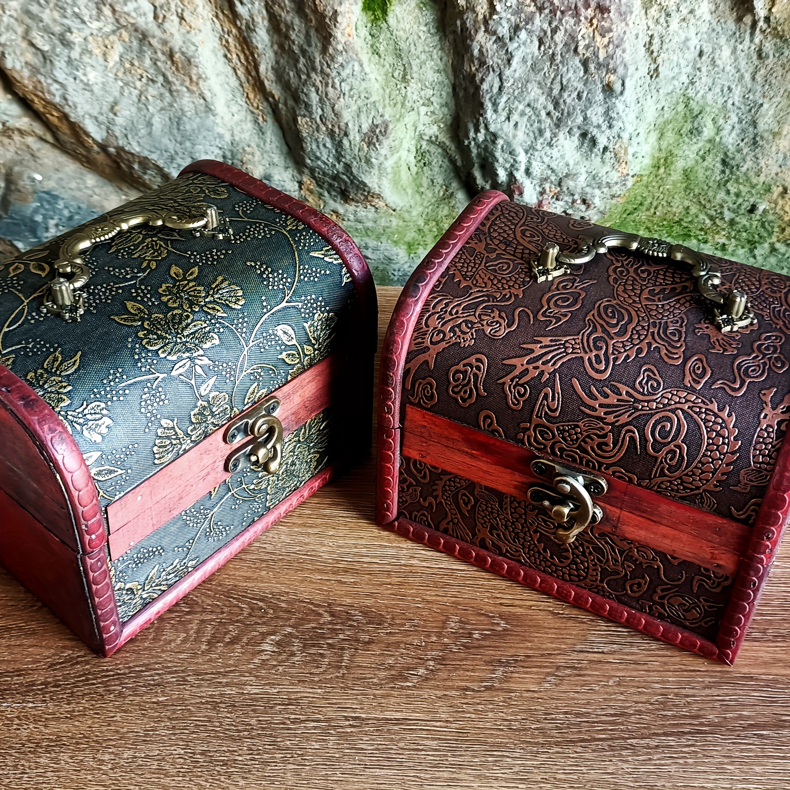 1pc Wooden Storage Box, Vintage Jewelry Box, Large Capacity Storage Box,  Antique Lock Treasure Chest