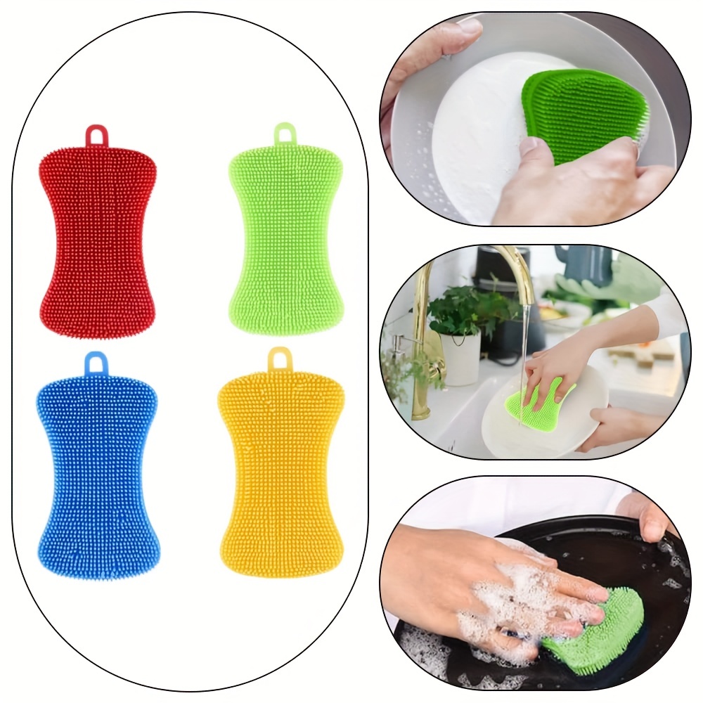 5 Pieces Silicone Sponge Silicone Scrubber Dish Brush Cleaning Sponges Soap-Shaped Silicone Dishwashing Brush Pad Double Sided Silicone Brush for