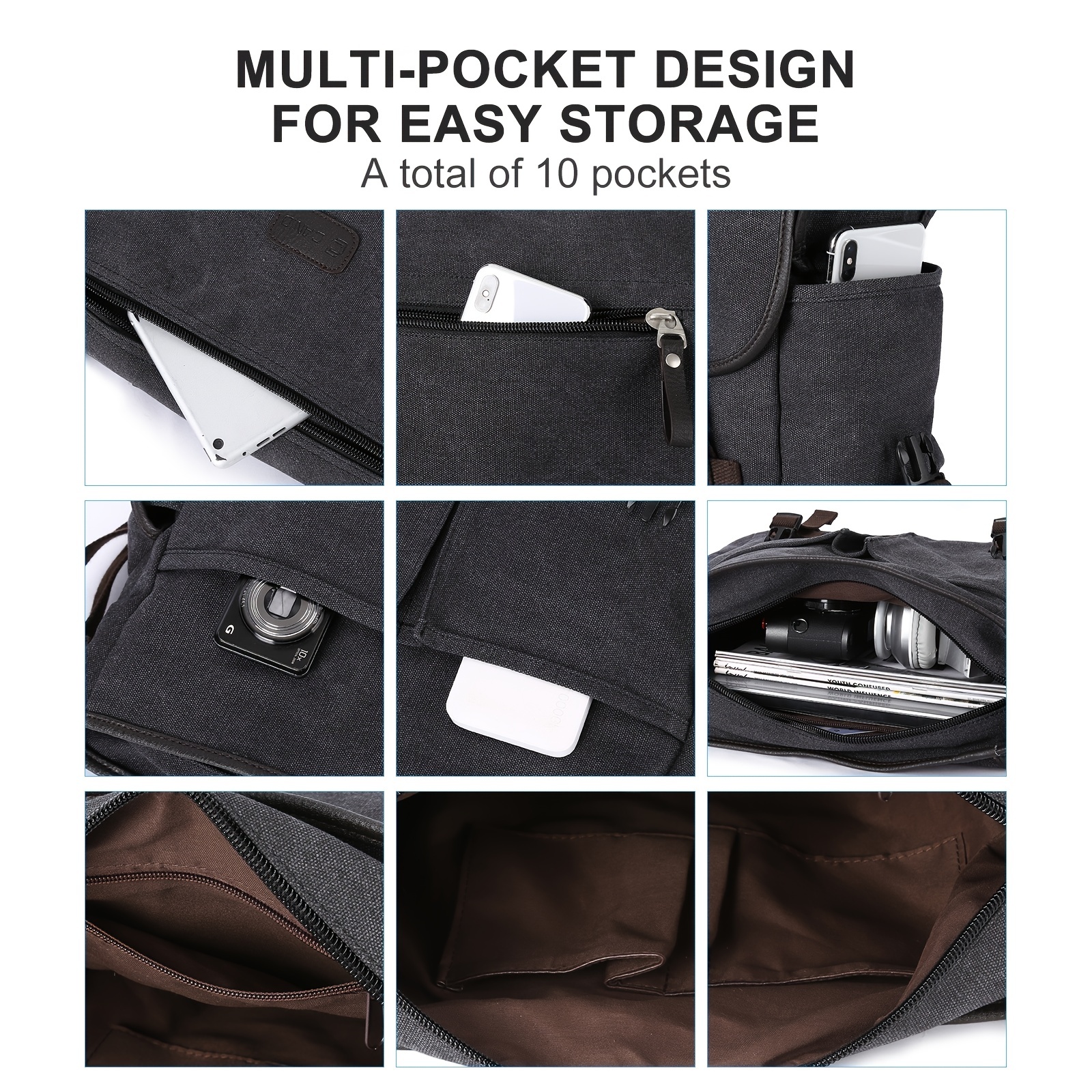 Water Resistant Canvas Messenger Bag for Men & Women
