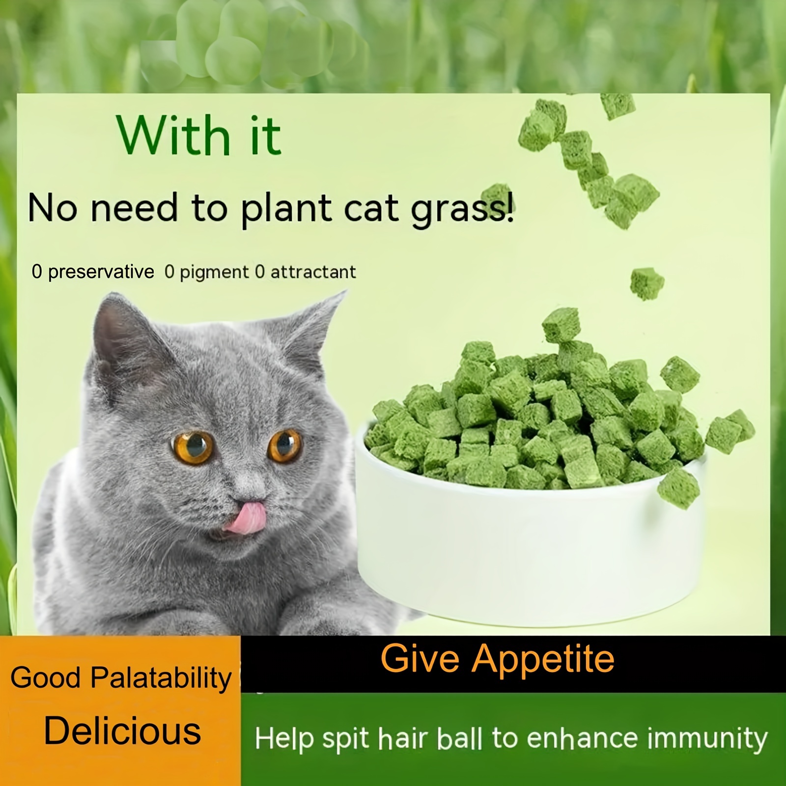 50g/1.76oz Cat Grass Grain Freeze Dried Cat Snack Row Hairball Pieces Catgrass Biscuits Cat Grass Grinding Teeth Mixed With Fresh Meat