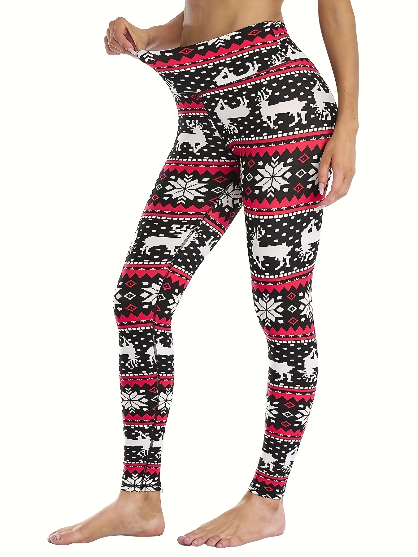 Christmas Color Block Print Yoga Pants, High Elastic Butt Lifting Running  Sports Leggings, Women's Activewear