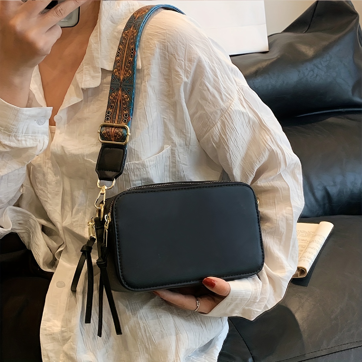 Quilted Detail Crossbody Bag, Twist Lock Shoulder Bag With Wide Strap,  Versatile Women's Baguette Bag - Temu