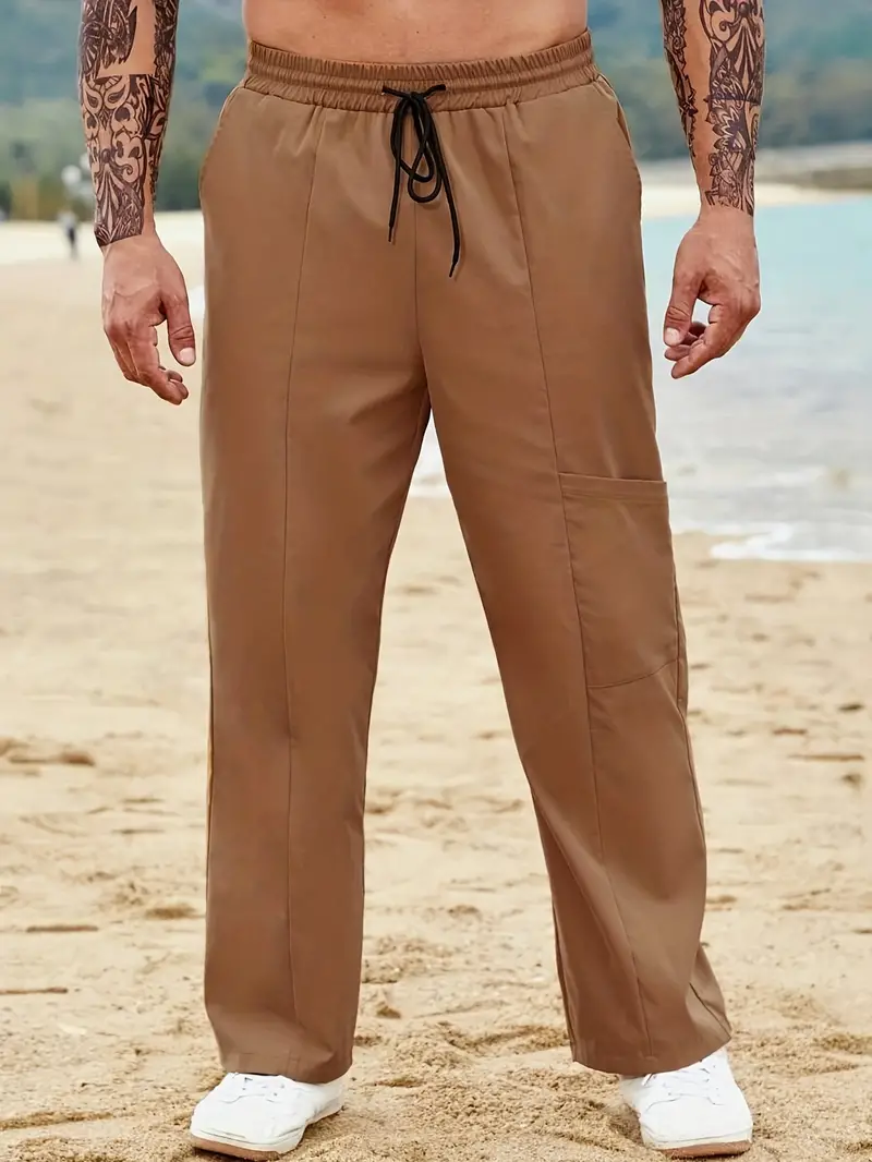 Plus Size Men's Casual Long Pants Drawstring Solid Trousers - Temu Australia