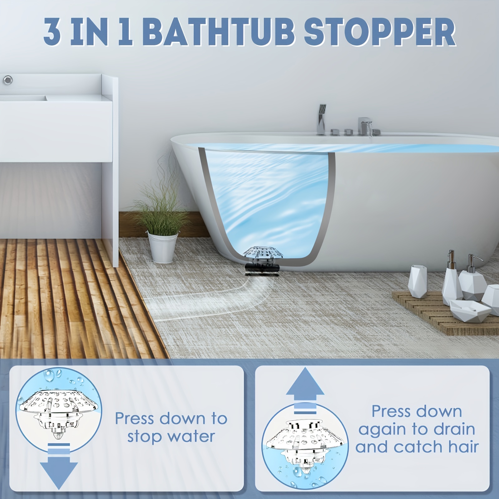 Upgraded 2 in 1 Bathtub Stopper with Drain Hair Catcher, Anti-Clogging Tub  Stopper with Dual Filtration Design, Pop-up Bath Tub Stoppers Bathtub Drain