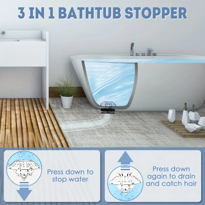 Tub Stopper With Hair Catcher, Pop Up Bathtub Stopper 2-in-1