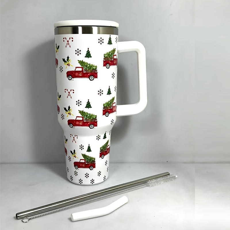 Christmas Tumbler With Lid And Straw, Stainless Steel Thermal Water Bottle  With Handle, Christmas Present, Santa Claus And Elk Pattern Cup, Portable  Drinking Cups, For Car, Home, Office, Summer Drinkware, Travel Accessories