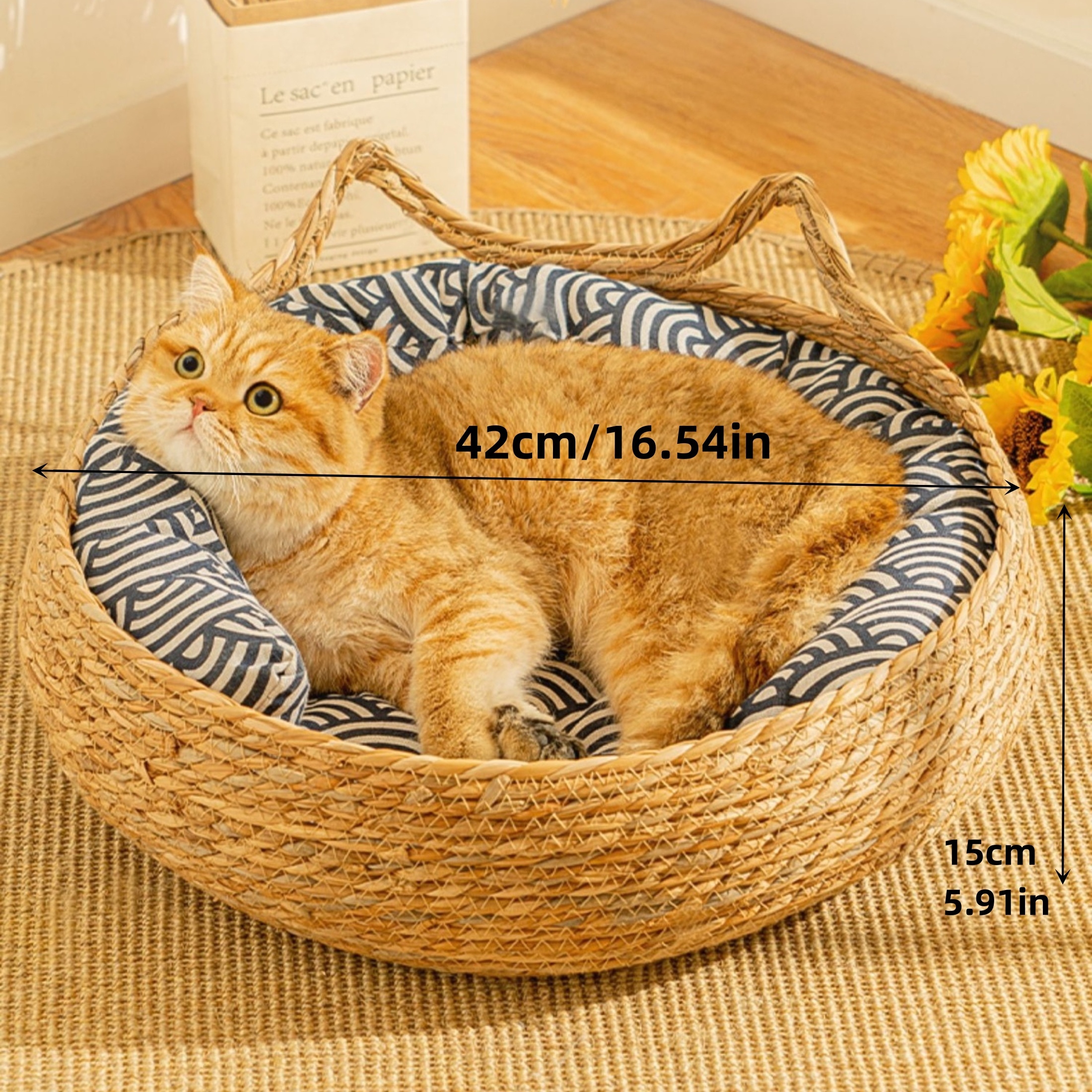 Wicker cat outlet bed with ears