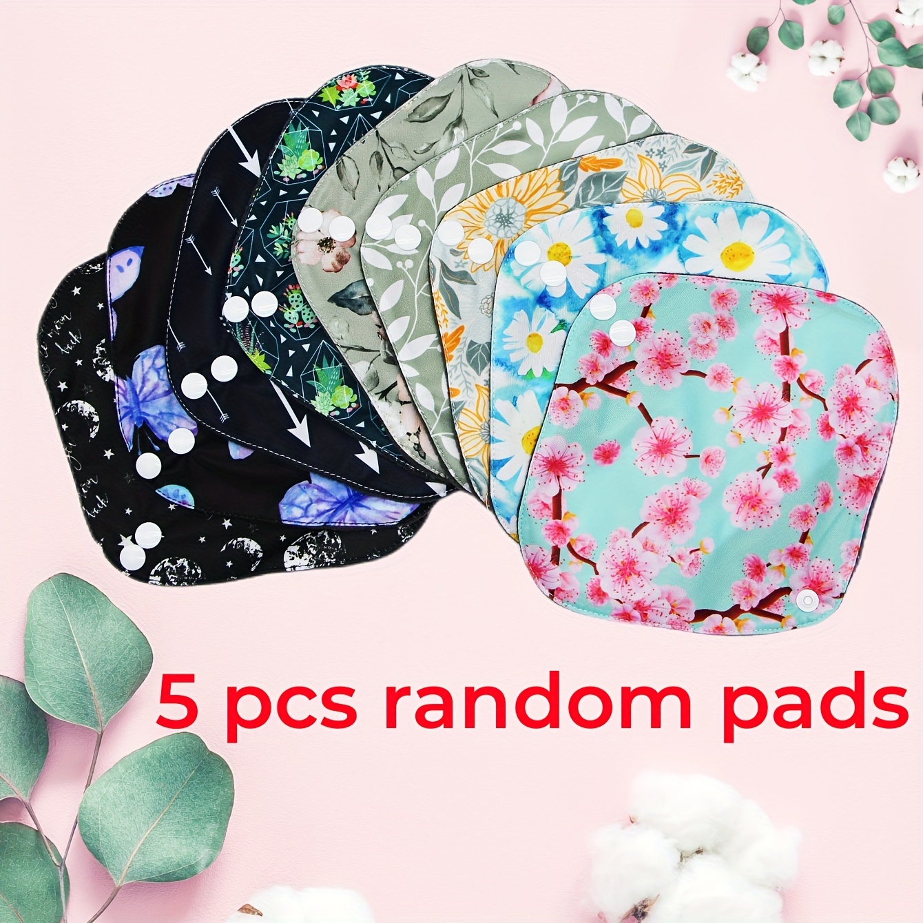 6 in 1 Reusable Menstrual Pads,5 PCs Sanitary Pad Set with Wings Waterproof  Washable Sanitary Menstrual Cloth Pads Panty Liners for Women