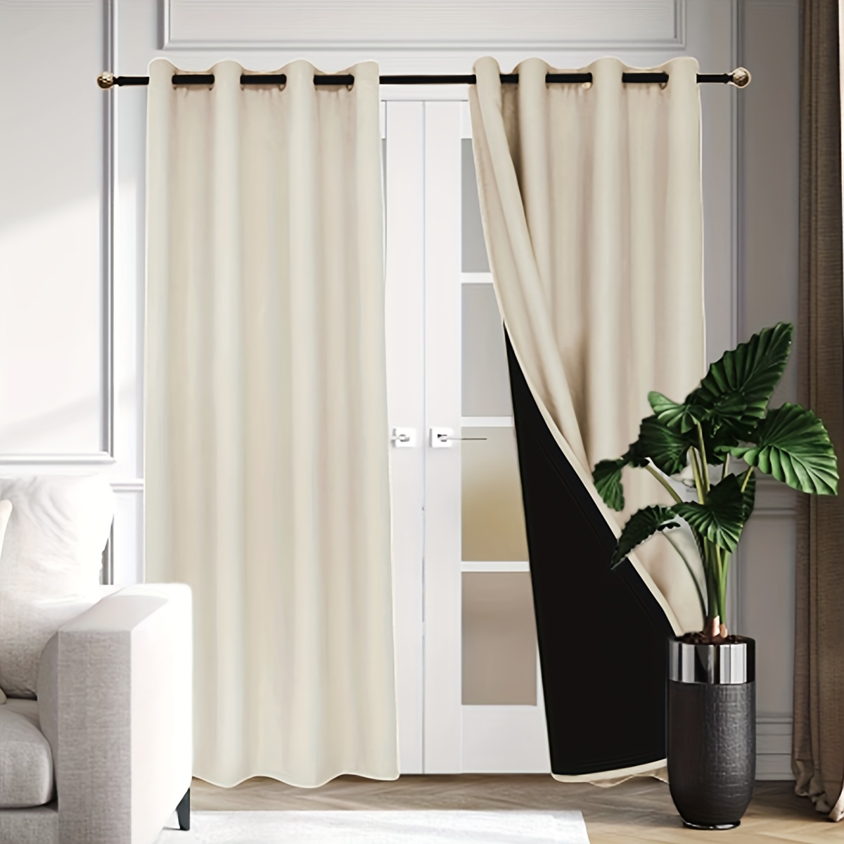 Barra de cortina de metal en forma de U, barra de cortina portátil de pared  para protección de privacidad y divisor de habitación