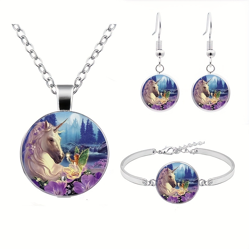 Girls Unicorn Pendant Necklace Earrings Bracelet Jewelry For - Temu