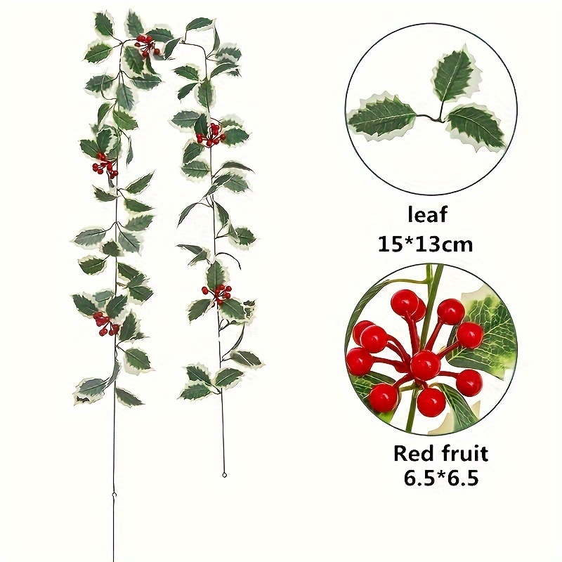 1pc artificial holly christmas wreath flexible artificial holly and wintergreen leaf wreath used for outdoor and indoor tree fireplace mantle door table home winter farmhouse christmas tree decorations holiday new year decor