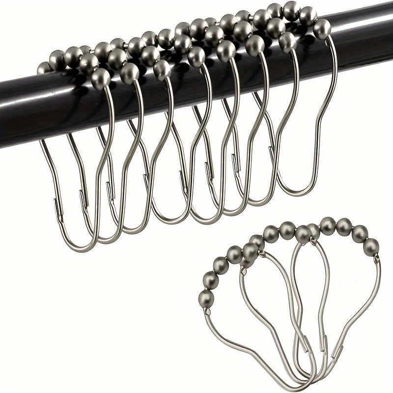 Shower Curtain Ring Hook With Roller Ball Rustproof Metal - Temu