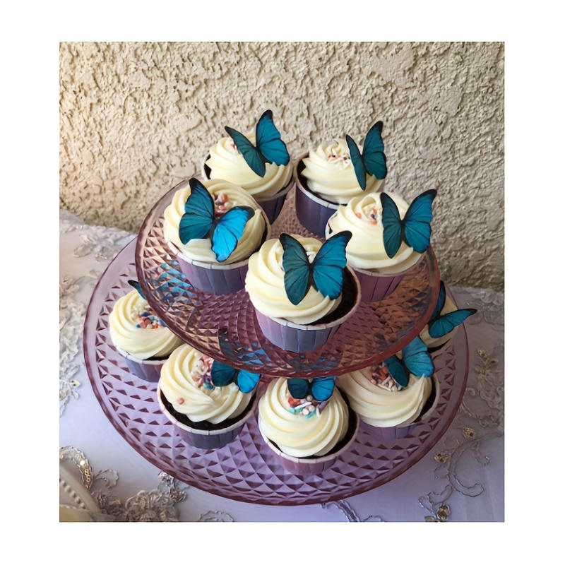 48 piezas comestibles de papel de oblea de mariposas para cupcakes,  decoración azul para tartas