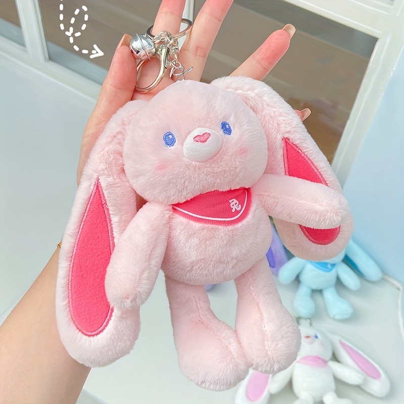 Plush Bunny Rabbit with Pulling Ears Doll Keychain Gift Toy for Boy and  Girl.