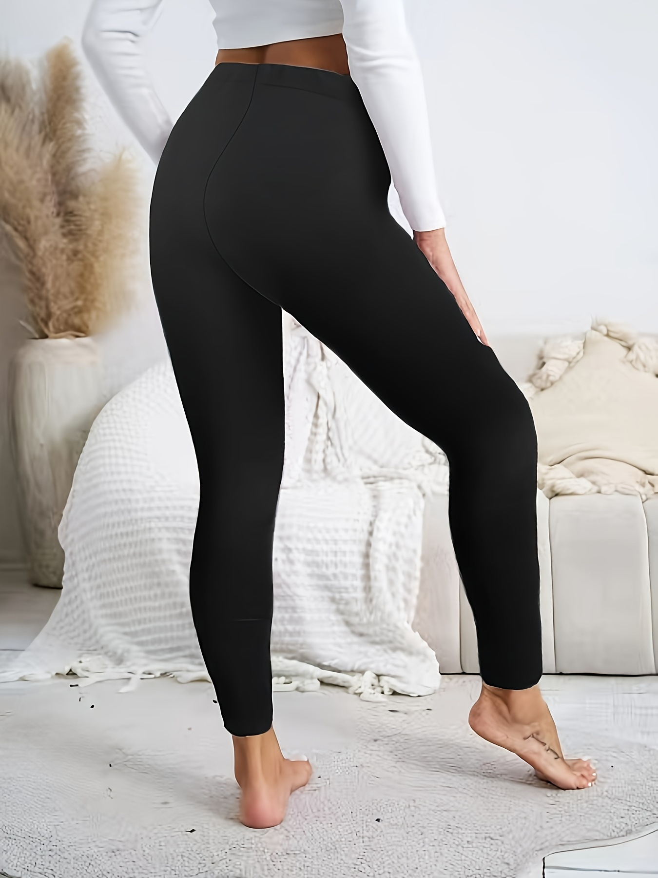 Solid Skinny Leggings Casual Elastic Waist Workout Leggings - Temu United  Kingdom