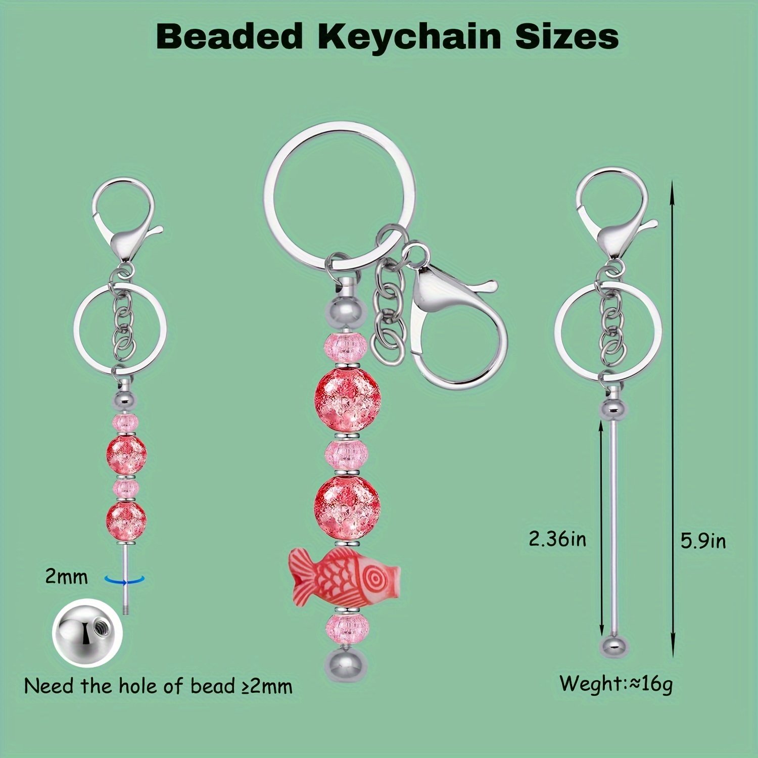 6 Pcs Beadable Keychain Bars Blanks Bead Keychain Metal Beaded Keychain For  Diy Pendant Crafts Jewe