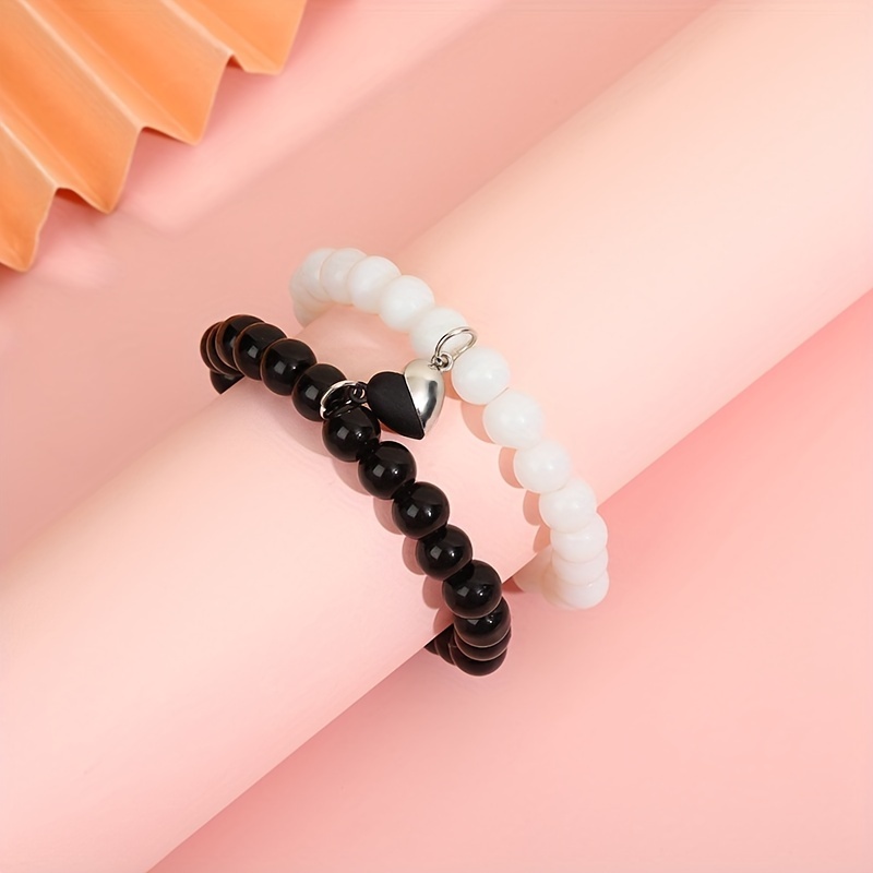 Heart Magnetic Bracelets for Couples Marble & Black | CreateConfidence