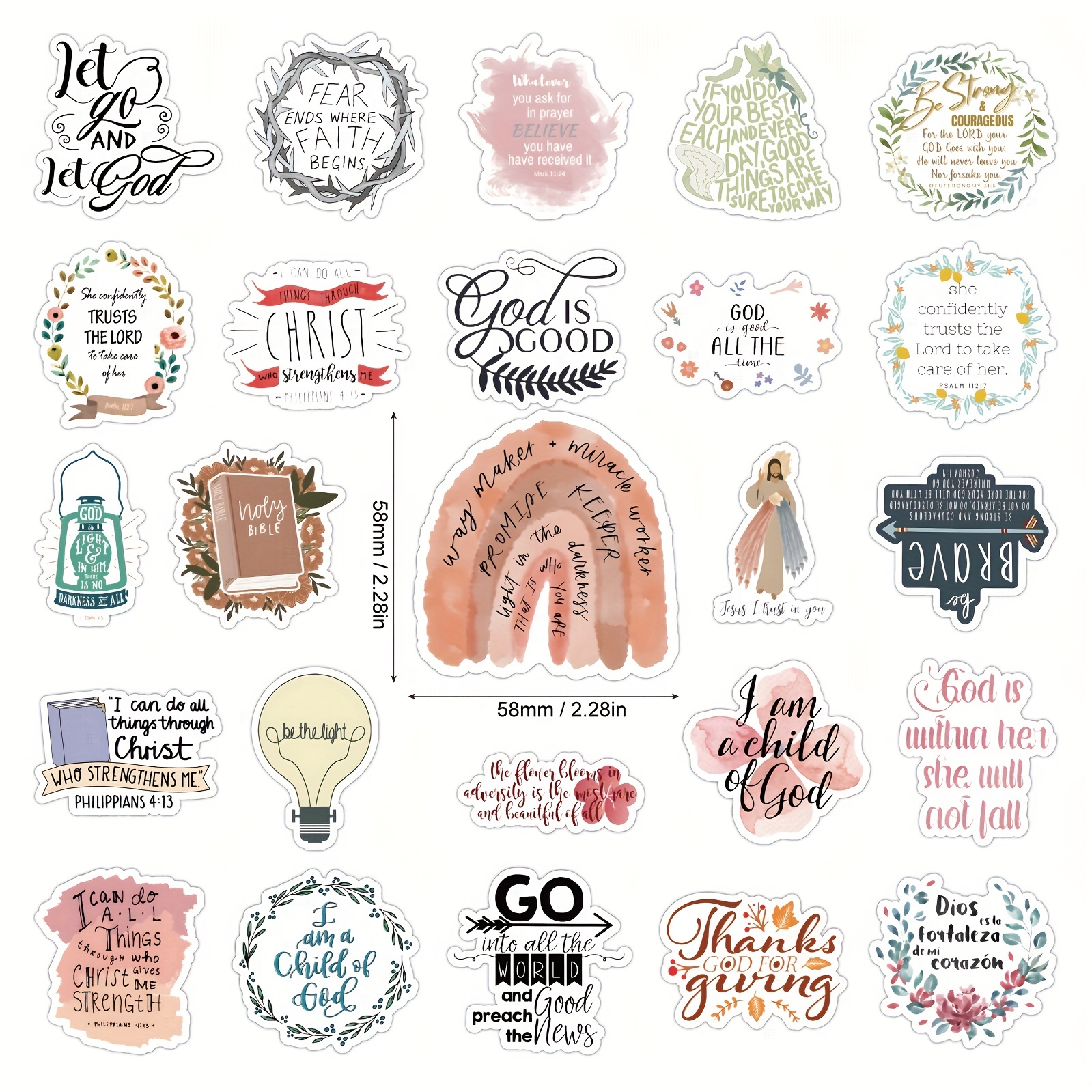 50Pcs Inspirational Christian Stickers, Bible Verse Faith Stickers,  Religious Jesus Motivational Stickers For Water Bottles, Christian Easter  Hallowee