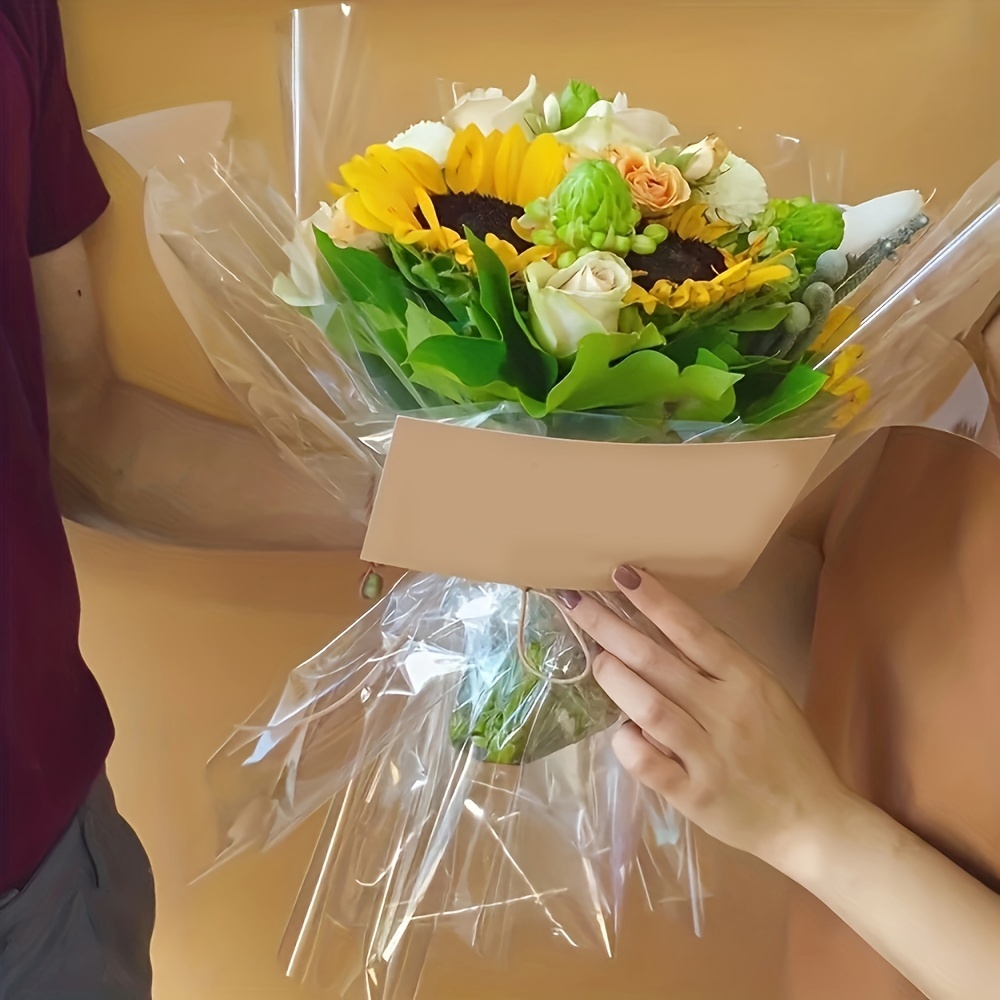 Rouleau papier cadeaux transparent à fleurs blanches, papier fleuriste