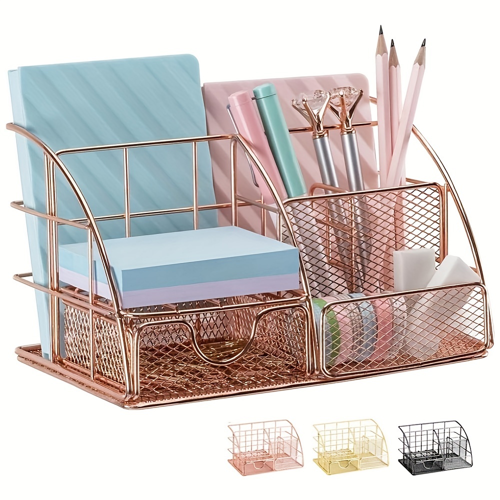 Pink Desk Organizers and Accessories, Pink Gifts Pink Office Supplies  Include Mesh Desk Organizer, Tape Dispenser, Stapler, 1000 Staples, Staple