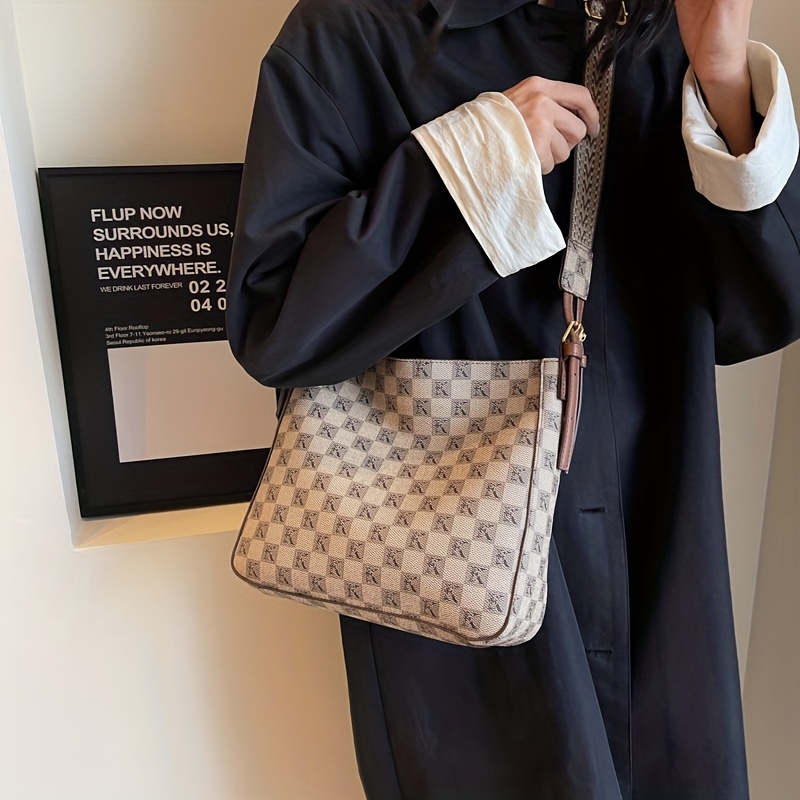 Checkered Pattern Bucket Bag, Vintage Style Shoulder Bag, Trendy Crossbody  Bag For Women - Temu Belgium