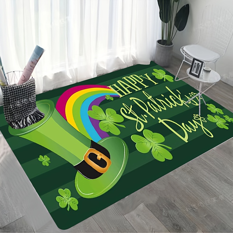 

1pc St. Patrick's Day Themed Doormat, Creative Green Rainbow Pattern Rug, Washable Carpet, For Home Decor Bedroom Accessories Room Decor Photo Prop Gift Outdoor Decor