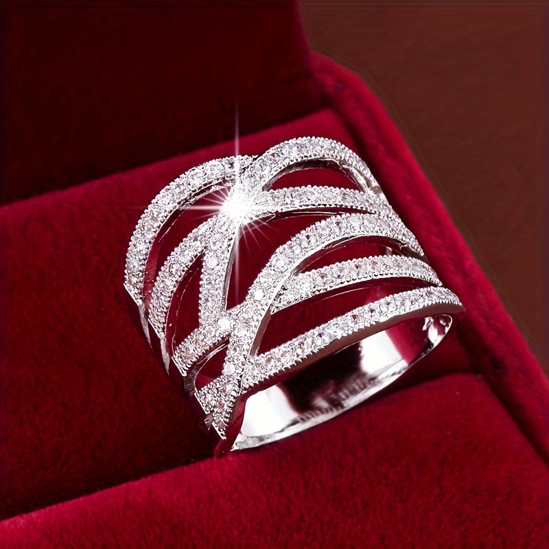 Gentle Lines Copper Inlaid Synthetic Zirconia Personalized Wide Ring