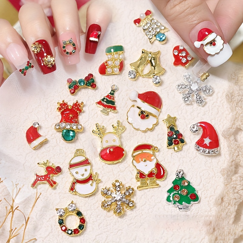 10pcs 3D Christmas Nail Charms Kawaii Christmas Nail Charm Cartoon Santa  Claus Elk Bells Tree Gloves Nail Art Charms for Nails