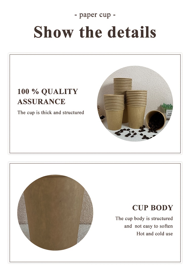 10 50pcs 7 8 oz thickened disposable paper cups kraft paper cups coffee cups milk tea cups coffee cups beverage cups food grade for birthday weddings holidays halloween christmas new year party supplies details 5