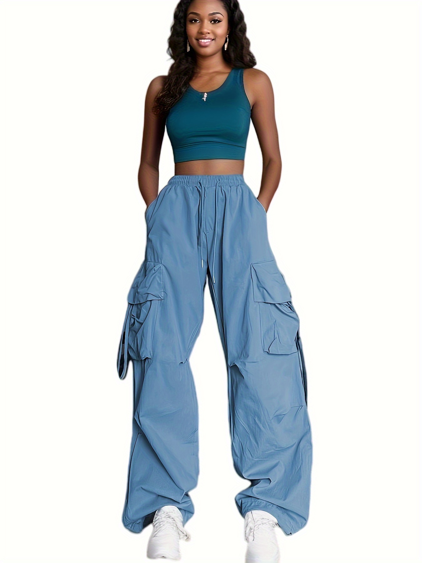 SHAOBGE Womens Casual Pants Straight Leg Drawstring Elastic High Waist  Loose Comfy Trousers with Pockets Trendy Pants 2024, #6-sky Blue, Medium :  : Clothing, Shoes & Accessories