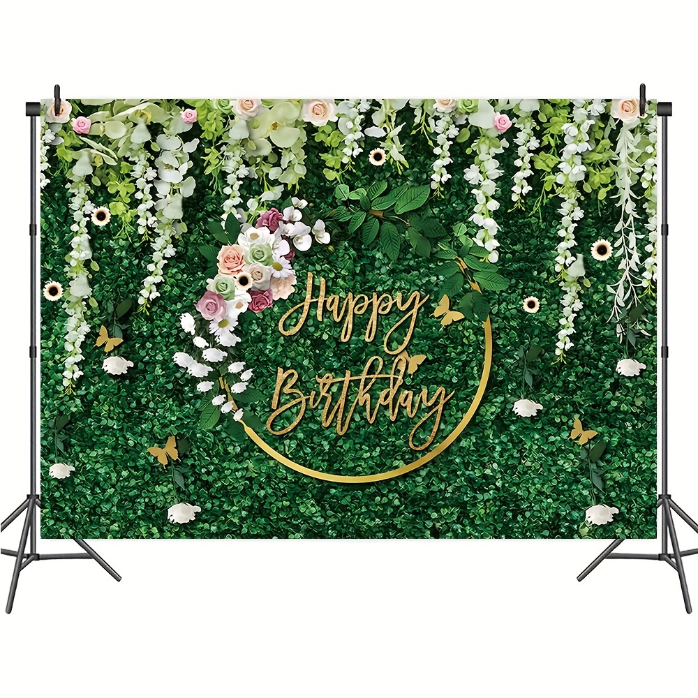 Joyeux anniversaire Toile de fond Herbe verte Décors d’anniversaire Pour la  fleur de fête Joyeux anniversaire Photographie Toile de fond pour