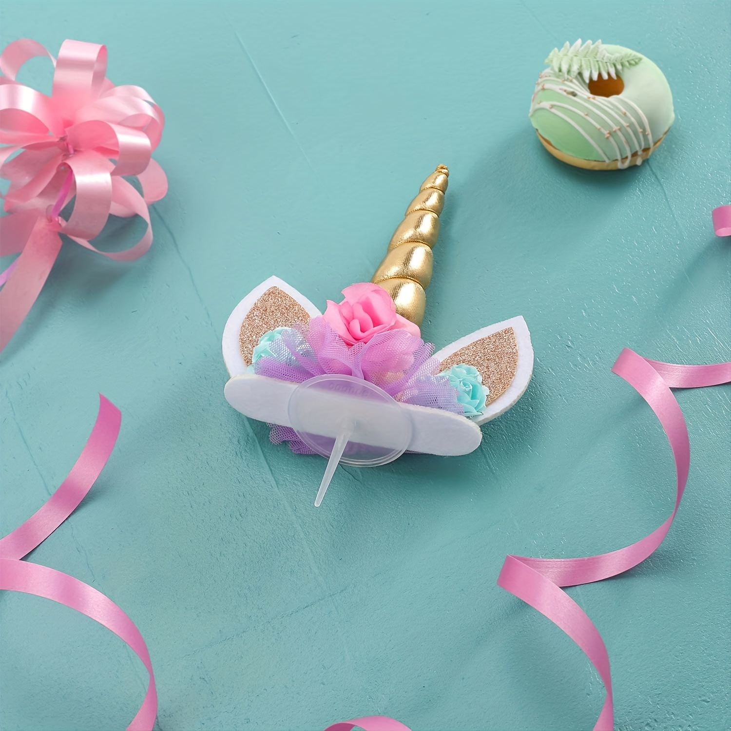 Handmade Gold Unicorn Birthday Cake Toppers set. Unicorn Horn, Ears and  flowers Set. Unicorn Party Decoration for baby shower，wedding and birthday