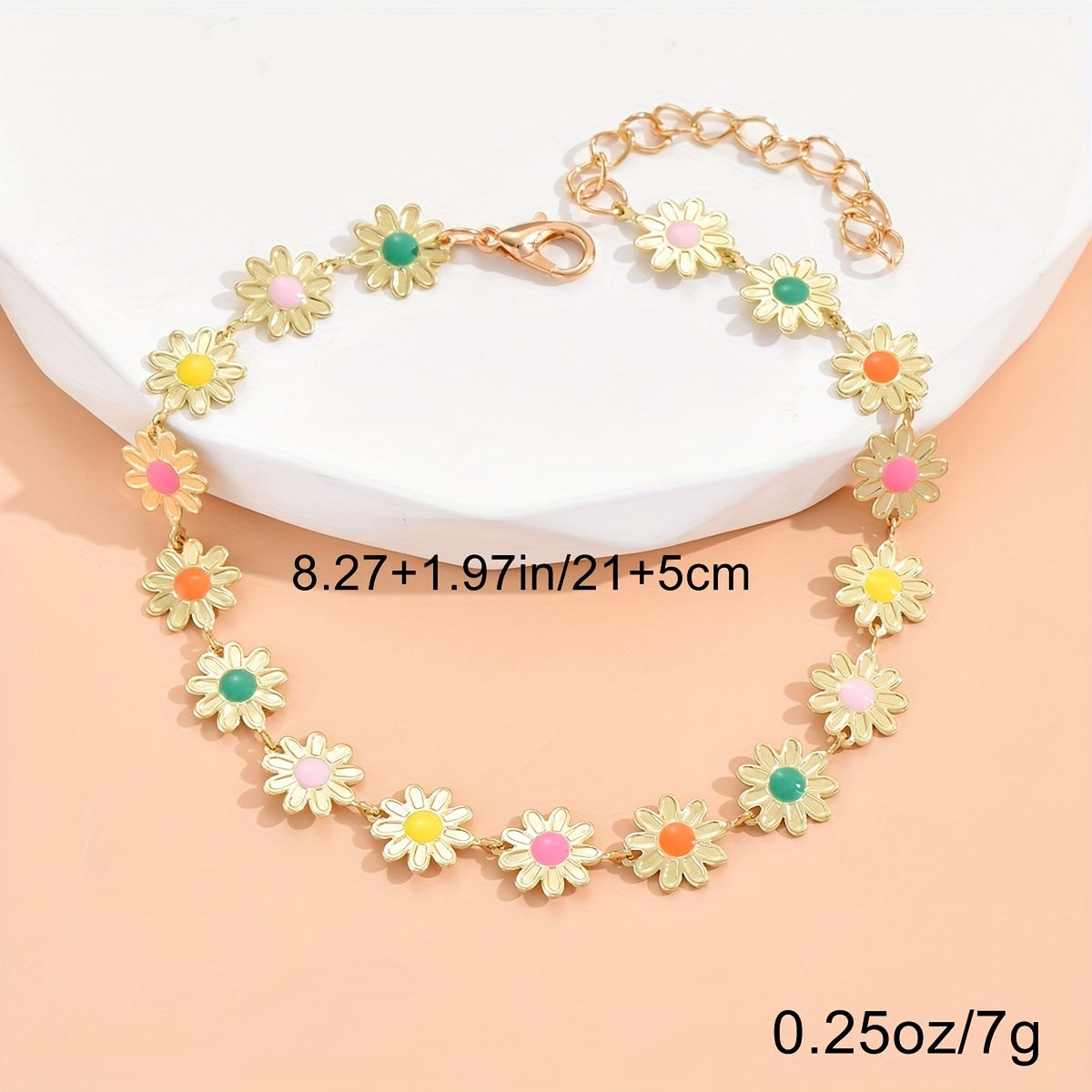 Flower Shape Beaded Anklet, Candy Dainty Adjustable Foot Jewelry