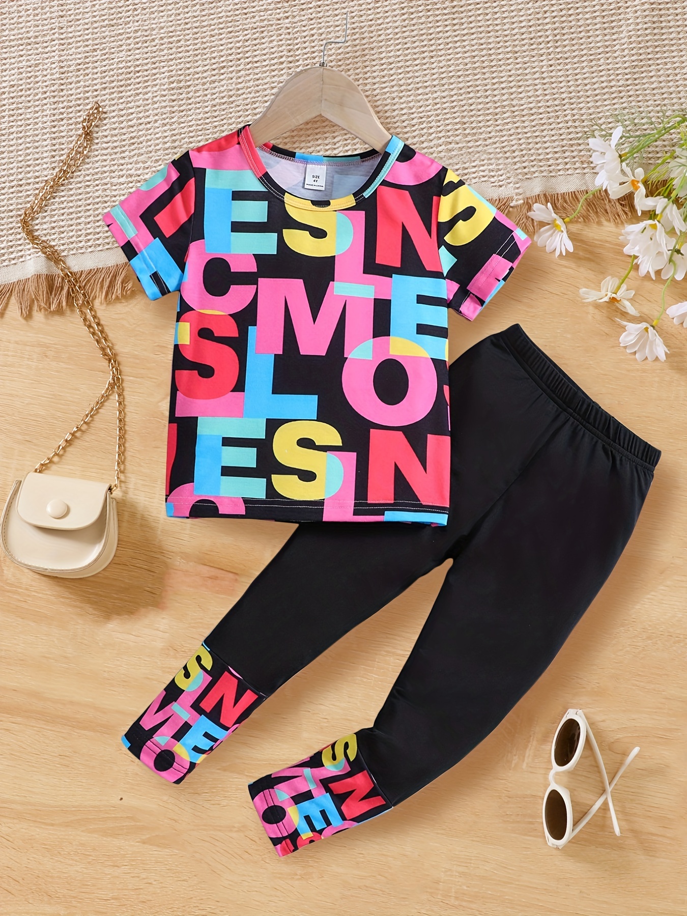 Toddler Girls Colorful Letter Graphic T shirts Leggings Set - Temu