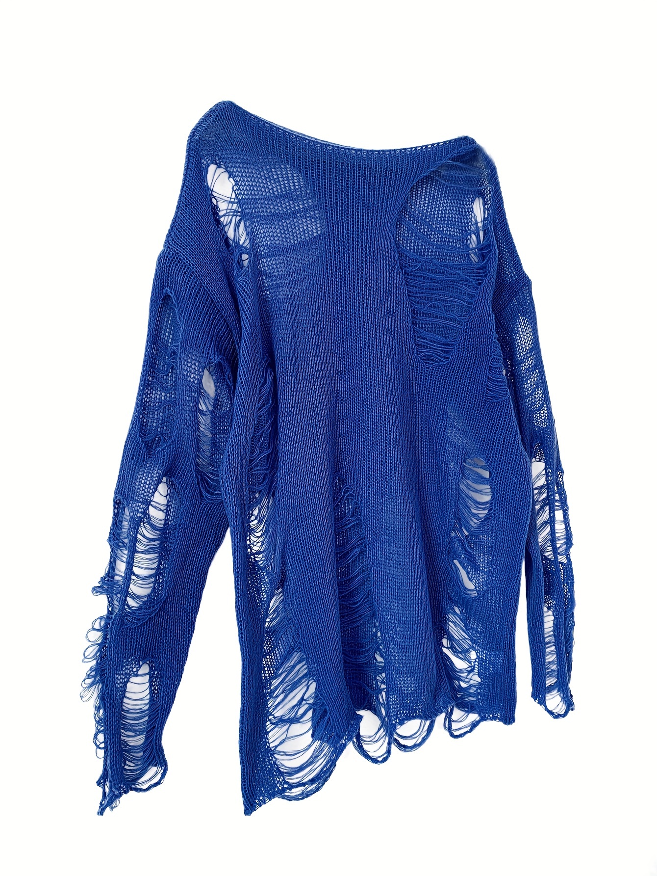 J. Jill Blue Cotton Rib Knit Boatneck Long Sleeve Relaxed Sweater