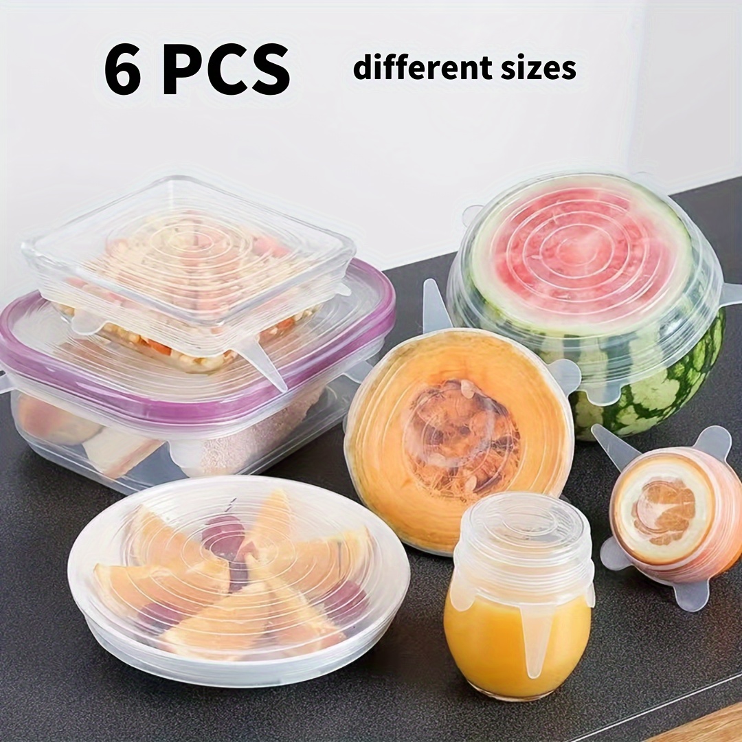 Tapas elásticas de silicona para alimentos, 6 tapas reutilizables,  duraderas y expandibles, mantienen los alimentos, frutas, leche, café  frescos