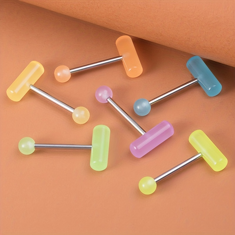 6pc Luminous Acrylic Tongue Stud Ring Set