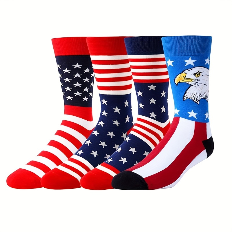 

2/4pairs Of Men's Novelty American Flag Pattern Crew Socks, Breathable Comfy Casual Unisex Socks For Men's Outdoor Wearing All Seasons Wearing