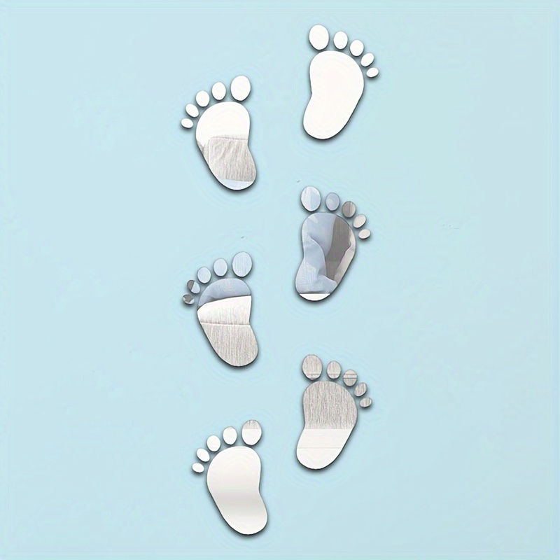 

6pcs Acrylic Footprint 3d Small Foot 3d Wall Sticker Self-adhesive Baby Footprint Living Room Bedroom Staircase Wall Decoration Mirror Patch Self-adhesive Free Printing