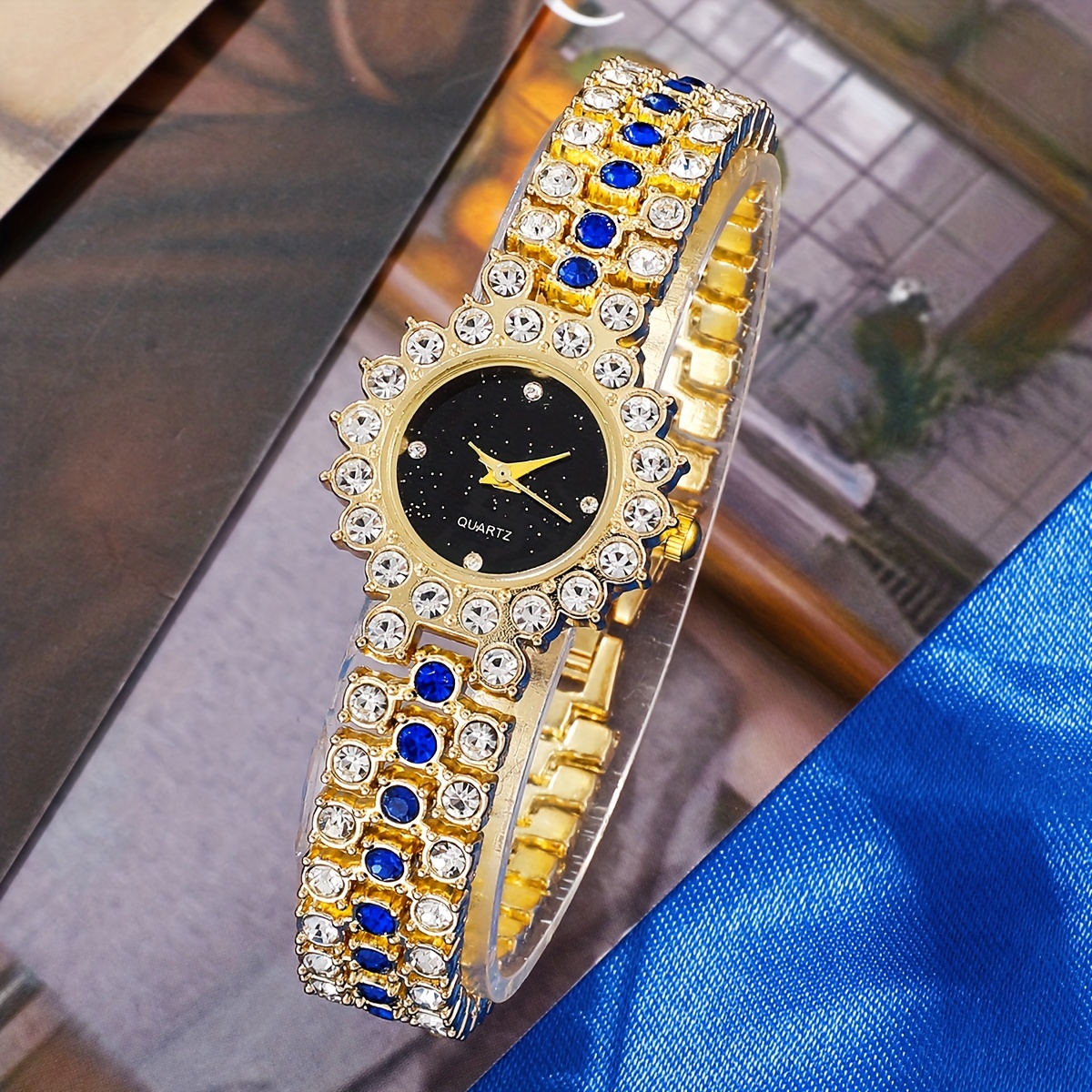 腕時計 レディース セット 6 ピース/セット女性のファッションレザーラインストーン装飾エレガントなクォーツ時計オーバルジュエリー - レディース腕時計