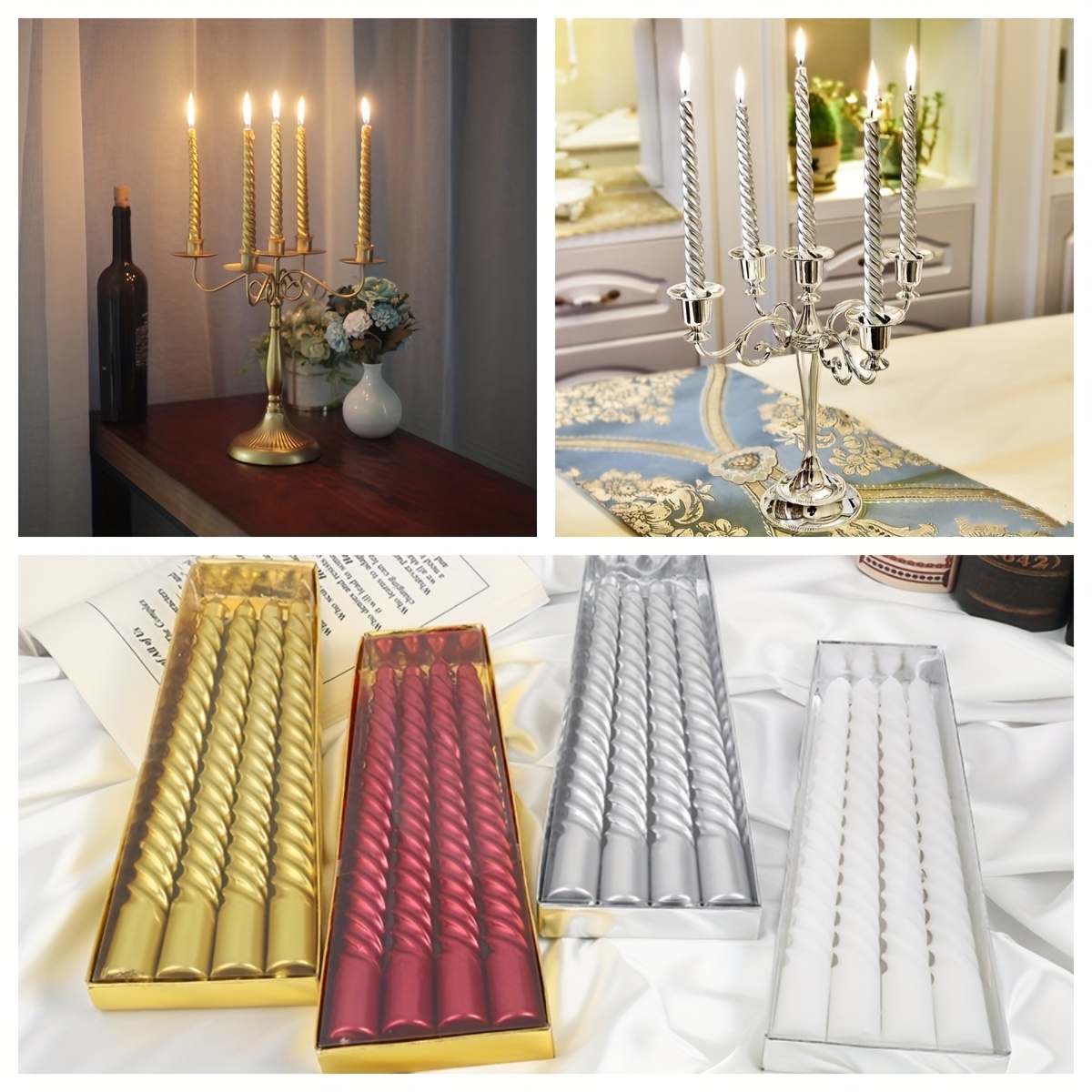 4 Pcs Set Colorful Threaded Home Decor Holiday Wedding Candles