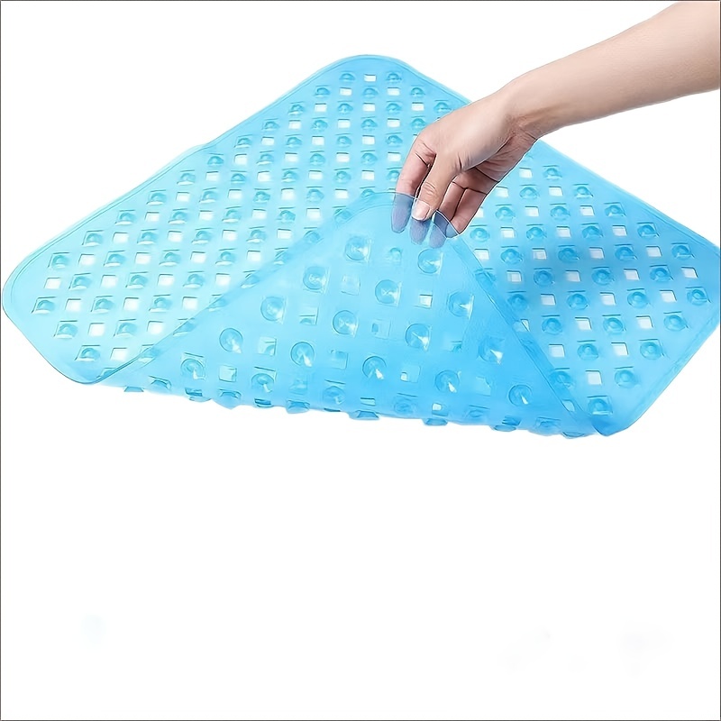 1pc Bathroom Bathtub Anti-skid Mat With Suction Cups, Soft Plastic Mat In  Transparent Blue