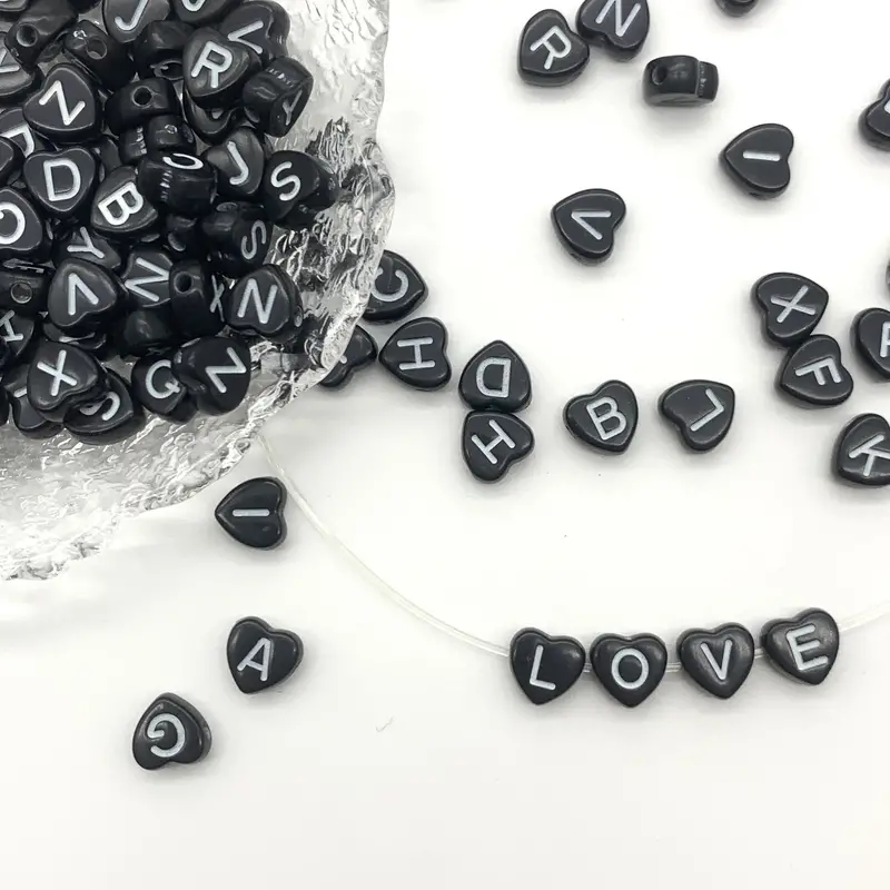 White Letters On Black Background Heart Shape Special Beads - Temu