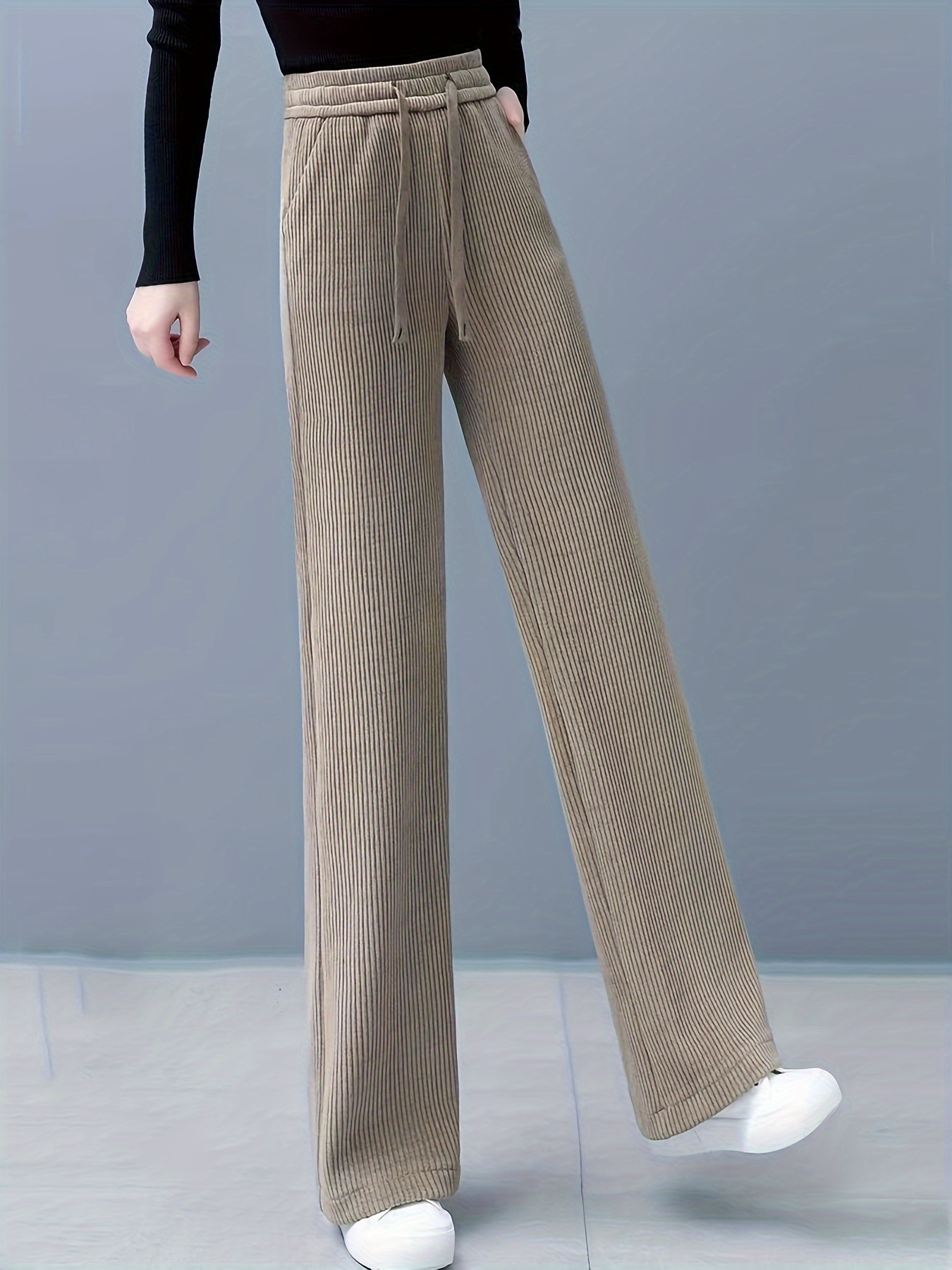 Corduroy Drawstring Pants, Casual Straight Leg Dual Pockets Pants, Women's  Clothing