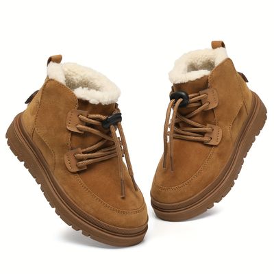 casual comfortable lace up boots for girls soft warm plus fleece boots for outdoor walking hiking winter